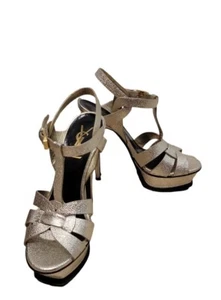 Gebraucht!!! YSL Yves Saint Laurent TRIBUTE Gold Metallic Leder Größe 4,5! AK - Bild 1 von 10