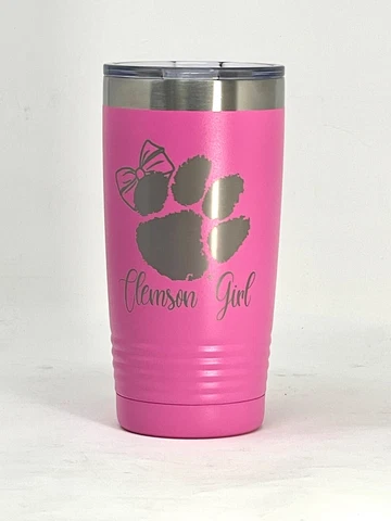 Clemson Girl Pink 20oz Double Wall Insulated Stainless Steel Tumbler Great Gift Cover