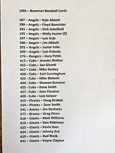 1991 TOPPS BASEBALL TRADING CARDS 29 FILL INS TO YOUR COLLECTION - Bild 1 von 1