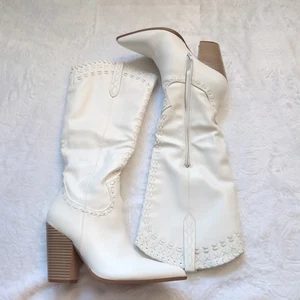 Lulu's spitze kniehohe Westernstiefel weiß Größe 7,5 - Bild 1 von 18