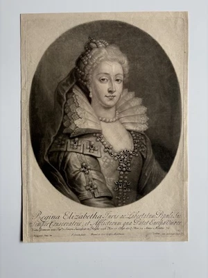 Antique mezzotint Engraving Queen Elizabeth I of England, Regal Oval Portrait  - Image 1 of 2