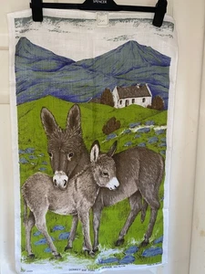 Vintage Irish Linen Tea Towel Donkey & Foal by Ulster reg 5745 Made in Ireland  - Picture 1 of 4