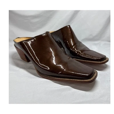 Zueco Charlie 1 Caballo Marrón Charol Puntera Cuadrada Hecho a Mano Mulas Talla 9.5B Foto 1 de 4