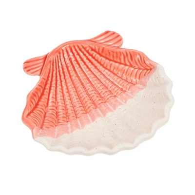 Ceramic Jewelry Tray, Shell Vanity Tray for Women Ring Key Necklace, Pink/White - Изображение 1 из 4