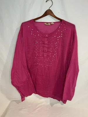 Route 66 Woman’s Bright Pink Sparkle Sequin Long Sleeve Thin Blouse Size 3x - Image 1 of 4
