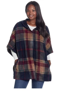 Wetterfester karierter Damen-Cape-Poncho aus Fleece mit Kapuze Größe M gebraucht, in einwandfreiem Zustand - Bild 1 von 9
