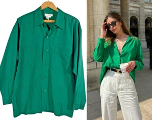 Ann Taylor Top Button Up Size Small Kelly Green 100% Silk Oversized Preppy VTG - Picture 1 of 9