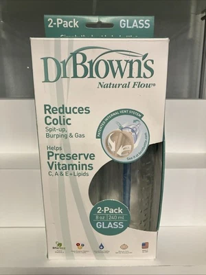 NUEVAS botellas de vidrio estándar Dr. Brown's Natural Flow, 8 onzas, 2 unidades **RARAS** Foto 1 de 2