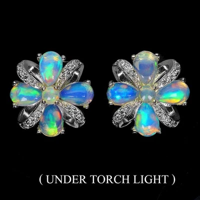 Pendientes de plata de ley 925 pera ópalo de fuego 6x4 mm flor piedras preciosas joyería Foto 1 de 4