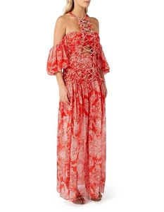 Thurley Dress Peacock Red Pageant Maxi BNWT RRP $999 Beaded Silk Womens Size 10 - Picture 1 of 24