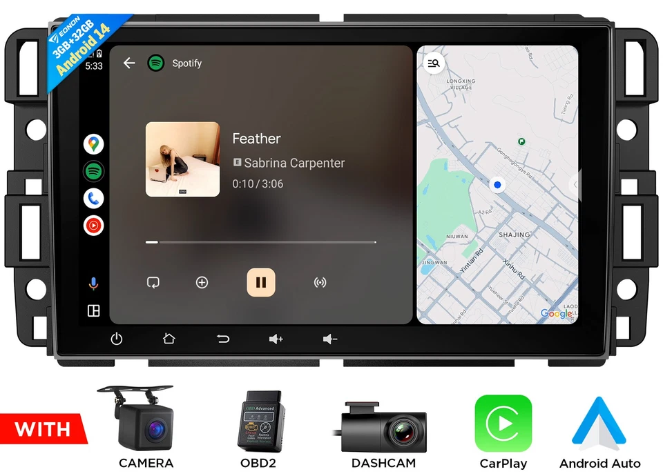 OBD+CAM+DVR+Para GMC Yukon Chevy Silverado Android 14 8" Radio estéreo para automóvil GPS DSP Foto 1 de 4