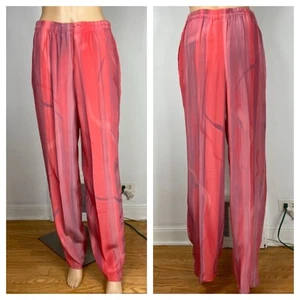 Vintage 100% Silk Pocket Pants Sz M Hand Painted Watercolor Stripe Pink Purple - Picture 1 of 10
