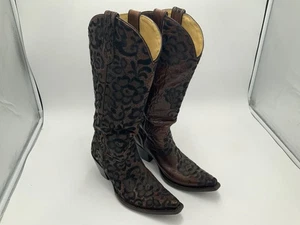 Corral Women’s 9 Chocolate Embroidered Lace Leather Tall Cowboy Boots 17.5” tall - Picture 1 of 6