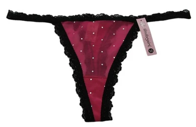 UNDERGIRL Women's Pink / Black Sheer Rhinestone Lace Thong Panties Sz L NWT - Image 1 of 2