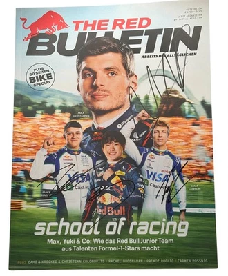 F1 AUSTRIAN GP 2025 RED BULLETIN MAGAZIN SIGNED VERSTAPPEN, YUKI,HADJAR & LAWSON - Image 1 of 4