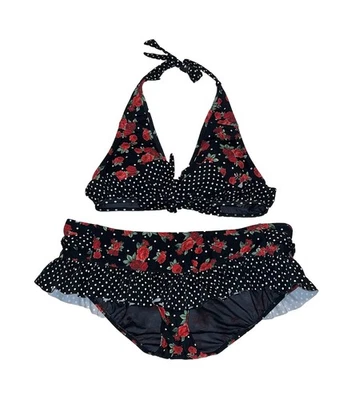 Traje de baño bikini de dos piezas con estampado de lunares rosa con volantes Hot Topic talla L/XXL Foto 1 de 4