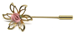 Gold Filigree Flower Stick Pin Brooch 2" inch Women's Vintage Jewelry Accessory - Picture 1 of 4