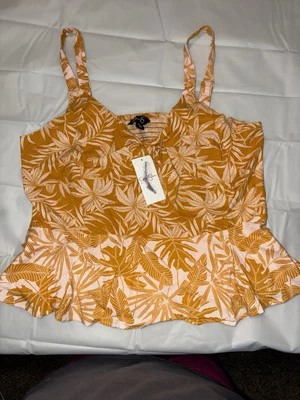 Boho Chic 全新带标签 Tropical Resort Sweetheart Neckline Peplum Hem Flowy XL 背心上衣 — 第 1/4 张图片