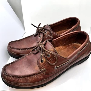 Orvis Boat Shoes Men's 10 M Brown Leather Moc Toe Deck Casual Lace Up 81044 - Picture 1 of 20