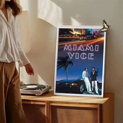 Miami Vice Poster Retro 80s TV Show Art Print Neon Palm Trees Wall Art No Frame - Image 1 of 4