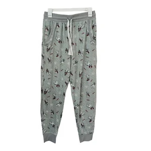 Womens S Sleepwear Jogger Lounge Pants Gray Winter Theme Dog Snowflake - Picture 1 of 5
