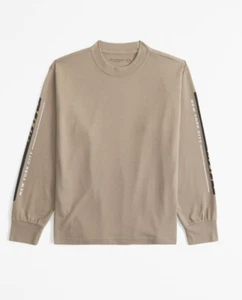 Abercrombie Kids Boys Long Sleeve Graphic Logo Tee 15/16 Tan/Black Relaxed Crew - Picture 1 of 3