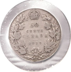 1919 Canadian 50¢ - KGV - .925 Silver Coin - Very Good Condition - Bild 1 von 2