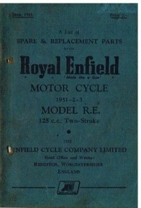 ROYAL ENFIELD 125cc MODEL RE 2-STROKE 1951-53 ORIGINAL ILLUSTRATED PARTS LIST - Picture 1 of 1