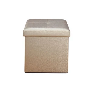 Simplify Faux Leather Folding Storage Ottoman Cube in Metallic Brown - Picture 1 of 2