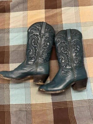 Botas Vaqueras Rodeo Drive Cuero Borde Dorado Años 90 7 1/2 M Verde Azulado Turquesa EE. UU. Foto 1 de 4