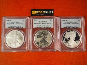 2006 P REVERSE PROOF SILVER EAGLE PCGS PR69 W MS69 3 COIN 20TH ANNIVERSARY SET - Picture 1 of 2