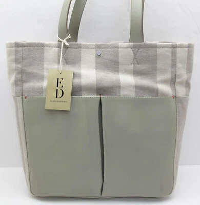 NUEVO Bolso de Mano Ellen Degeneres ED Cuero Bolsillos Grandes Paz Seta Rayas Lona RT $158 Foto 1 de 4