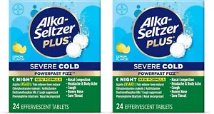2 PACK Alka-Seltzer Severe Cold NIGHT Effervescent Tablets Powerfast Fizz LEMON - Picture 1 of 1