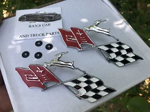 NEW PAIR OF 1961 CHEVROLET IMPALA / BISCAYNE / BEL AIR REAR QUARTER FLAGS ! - Picture 1 of 7