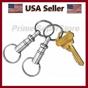 2 PCS PULL APART METAL KEY CHAIN QUICK-RELEASE CLIP O RING HOLDER SILVER COLOR - Picture 1 of 2