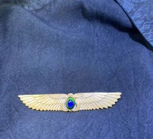 Antique Edwardian Scarab Brooch With Peacock Glass, C. 1900 - Picture 1 of 8