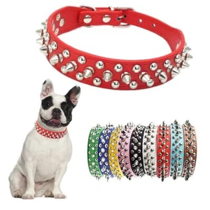 Spiked Dog Collar Mushroom Rivet PU Leather Adjustable for Small Breeds - Picture 1 of 6