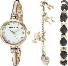 Anne Klein Ladies Gold Tone MOP Dial Crystal Watch & Bracelet Set AK2840LBDT
