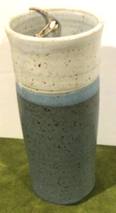 Wall Pocket Studio Art Pottery Blue Grey Handmade Vase 7.5” tall x 3” signed - Picture 1 of 3