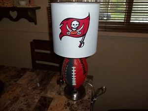 TAMPA BAY BUCCANEERS FOOTBALL TABLE LAMP (HANDCRAFTED) WHITE SHADE - Picture 1 of 12