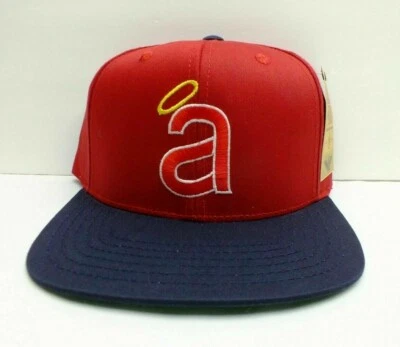CALIFORNIA ANGELS HALO LOWER CASE LOGO MLB BASEBALL SNAPBACK HAT RED VTG ANNCO - Image 1 of 4