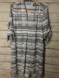 Antonio Melani Shirt Dress V Neck Artsy Adj Sleeve Lined Greige - Picture 1 of 3
