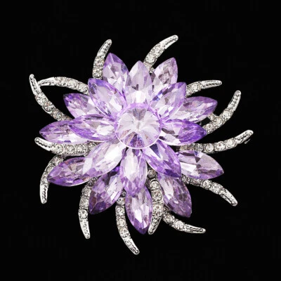 Nuevo Broche Prendedor Colgante Joyería Lujo Cristal Lila Estrás Flor Ramo Foto 1 de 4