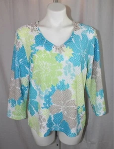 Womens Hearts of Plam Petite PXL Tropical Print weave Studded blouse top - Picture 1 of 3
