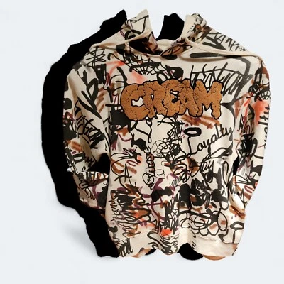 Evolution in Design Graffiti CREAM Hoodie Size XL Cream Sweatshirt.Y2K - Image 1 of 4