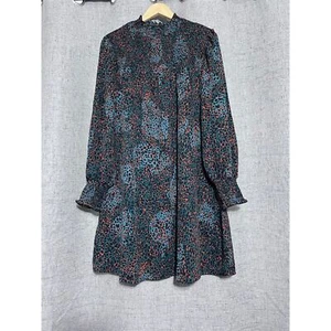 Molly Bracken Dress Small Green Orange Leopard Print Rouched Lined Knee Length - Picture 1 of 9