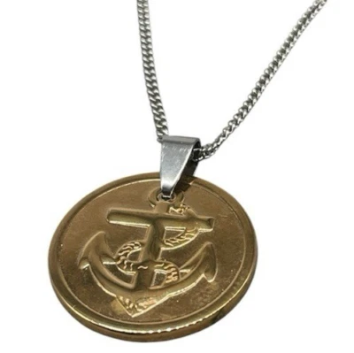 Collana Femminile Medaglione con ancora catenina color argento oro Acciaio Inox - Immagine 1 di 4