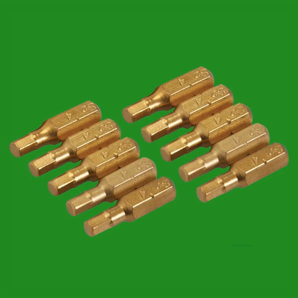 10x No. 4x25mm Gold Screwdriver Bits Titanium Coated 1/4″ Hex Drive S2 Steel - Image 1 of 1