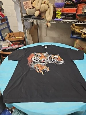 VTG  Rainforest Cafe Black Distressed, Tiger King Cat Print  T Shirt Mens XXL  - Image 1 of 4