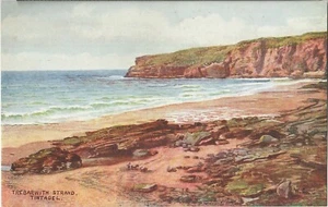 ARTIST DRAWN J SALMON  POSTCARD TREBARWITH STRAND TINTAGEL C1930 - Picture 1 of 2